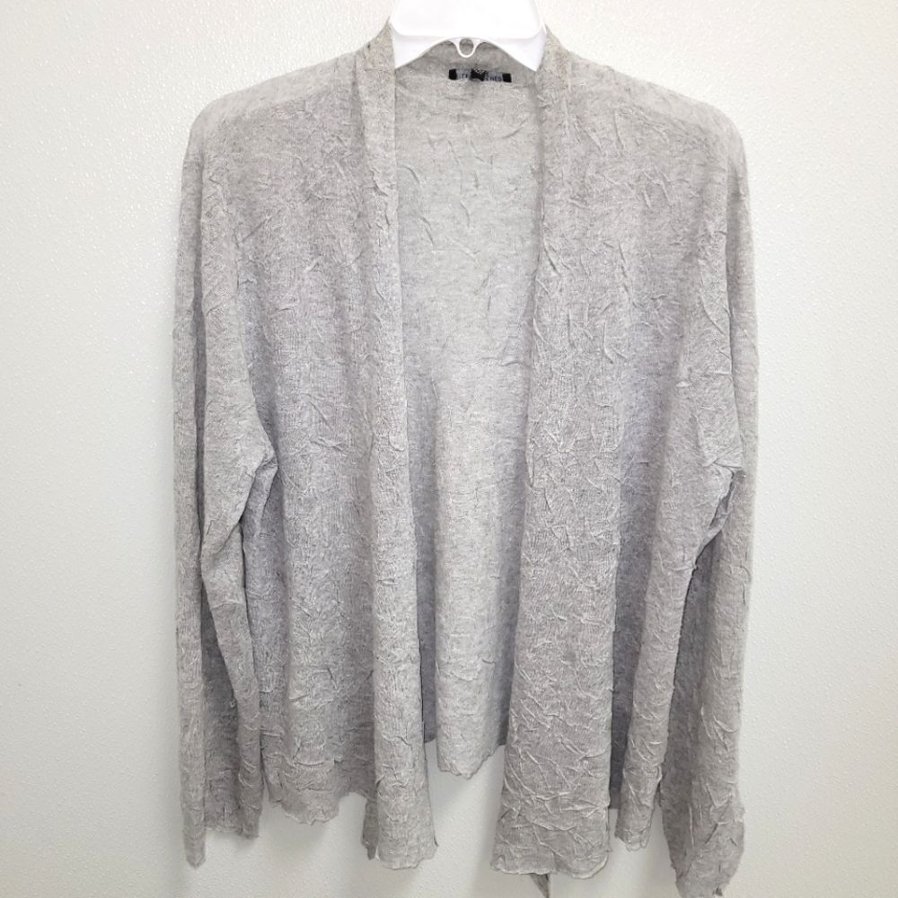 Eileen Fisher Women’s Crinkle Knit Lightweight Knit Sheer Open Cardigan M Silver
